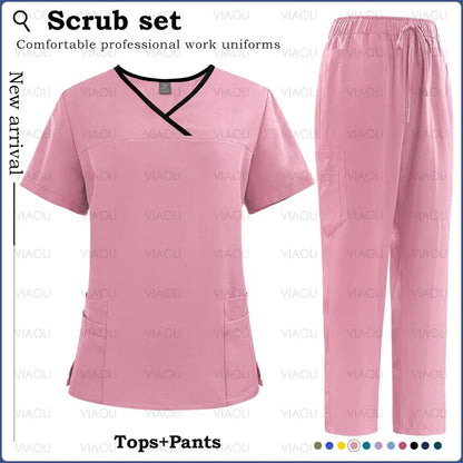 Surgical Uniforms Woman Nursing Sets Pocket Top Straight Pants Medical Nurse Uniform Scrubs Clinical Beauty Salon Hospital Suits - Healthcare Vibes