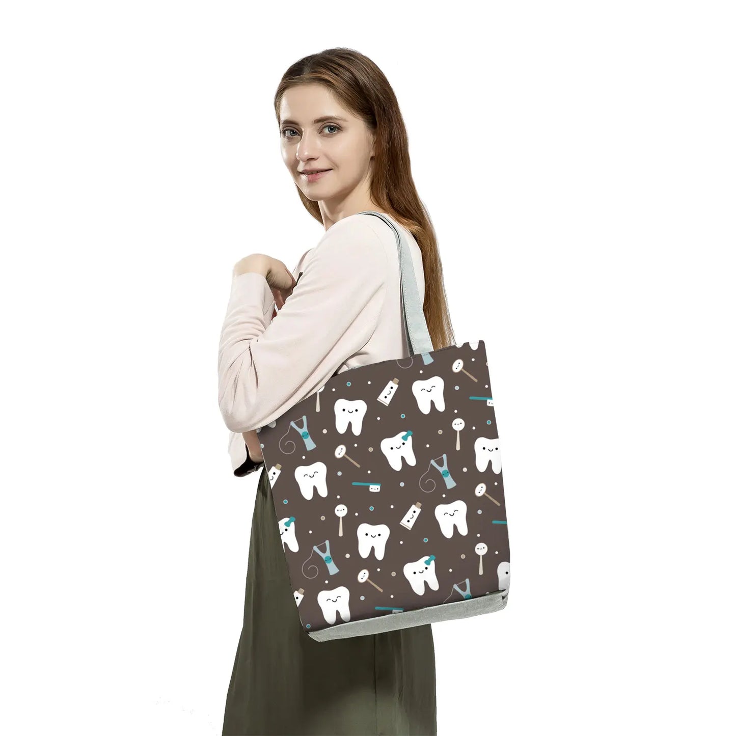 Cartoon Ladies Nurse Print Handbags Foldable High Capacity Women Shoulder Bags Eco Reusable Shopping Bags Travel Beach Tote Bags - Healthcare Vibes