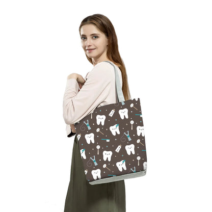 Cartoon Ladies Nurse Print Handbags Foldable High Capacity Women Shoulder Bags Eco Reusable Shopping Bags Travel Beach Tote Bags - Healthcare Vibes