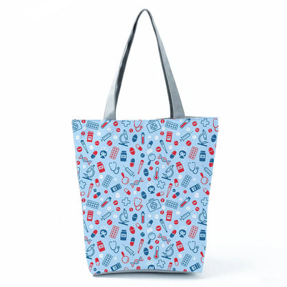 Fashion Tote Customized Cartoon Dentist Nurse Shoulder Bag Eco Reusable Shopping Bag Ladies Handbags for Women Casual Portable - Healthcare Vibes
