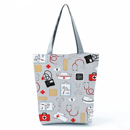 Fashion Tote Customized Cartoon Dentist Nurse Shoulder Bag Eco Reusable Shopping Bag Ladies Handbags for Women Casual Portable - Healthcare Vibes