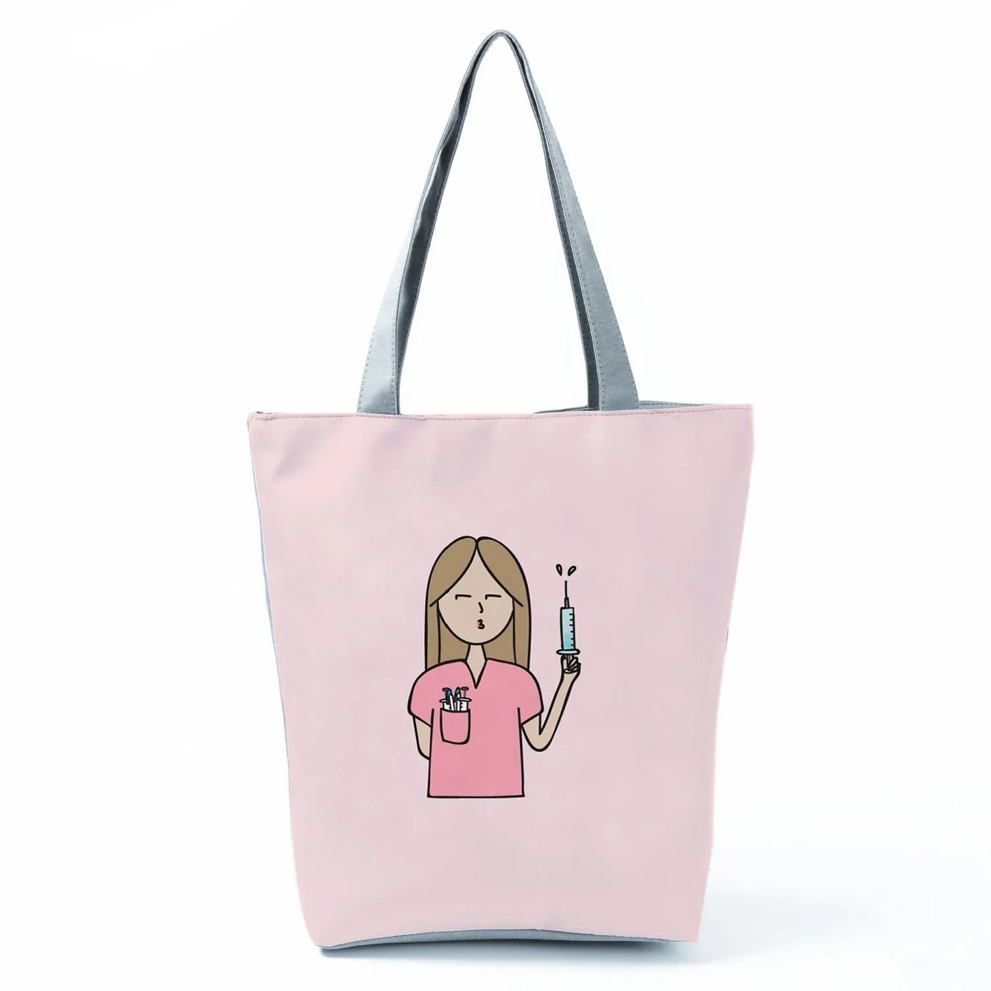 Fashion Tote Customized Cartoon Dentist Nurse Shoulder Bag Eco Reusable Shopping Bag Ladies Handbags for Women Casual Portable - Healthcare Vibes