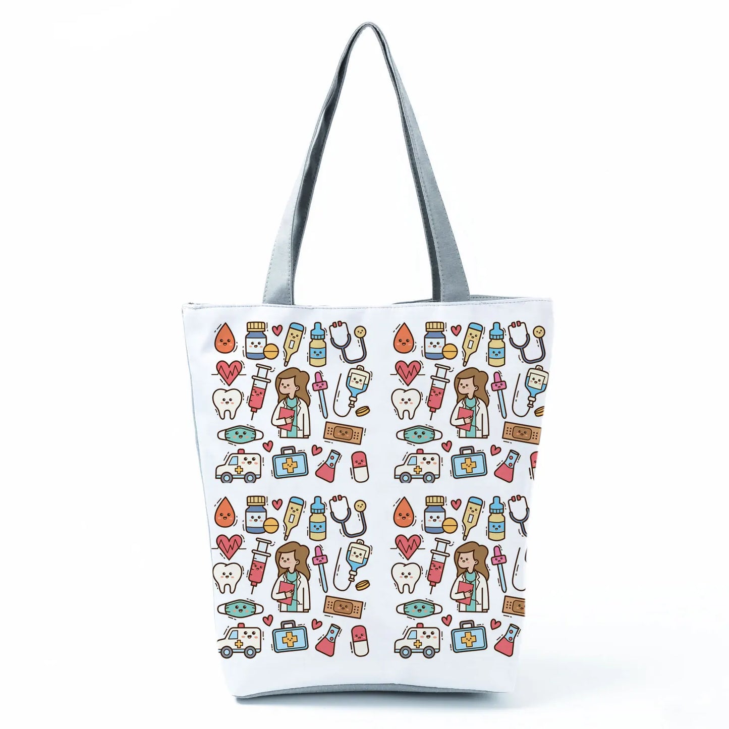 Fashion Tote Customized Cartoon Dentist Nurse Shoulder Bag Eco Reusable Shopping Bag Ladies Handbags for Women Casual Portable - Healthcare Vibes