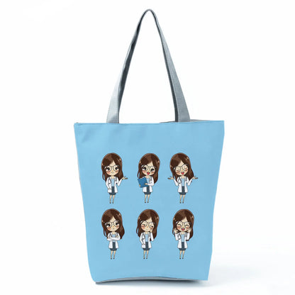 Fashion Tote Customized Cartoon Dentist Nurse Shoulder Bag Eco Reusable Shopping Bag Ladies Handbags for Women Casual Portable - Healthcare Vibes