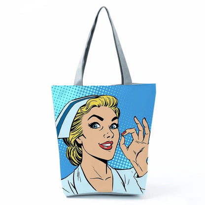 Fashion Tote Customized Cartoon Dentist Nurse Shoulder Bag Eco Reusable Shopping Bag Ladies Handbags for Women Casual Portable - Healthcare Vibes
