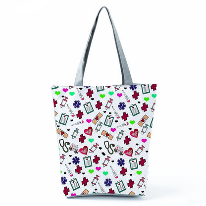 Fashion Tote Customized Cartoon Dentist Nurse Shoulder Bag Eco Reusable Shopping Bag Ladies Handbags for Women Casual Portable - Healthcare Vibes