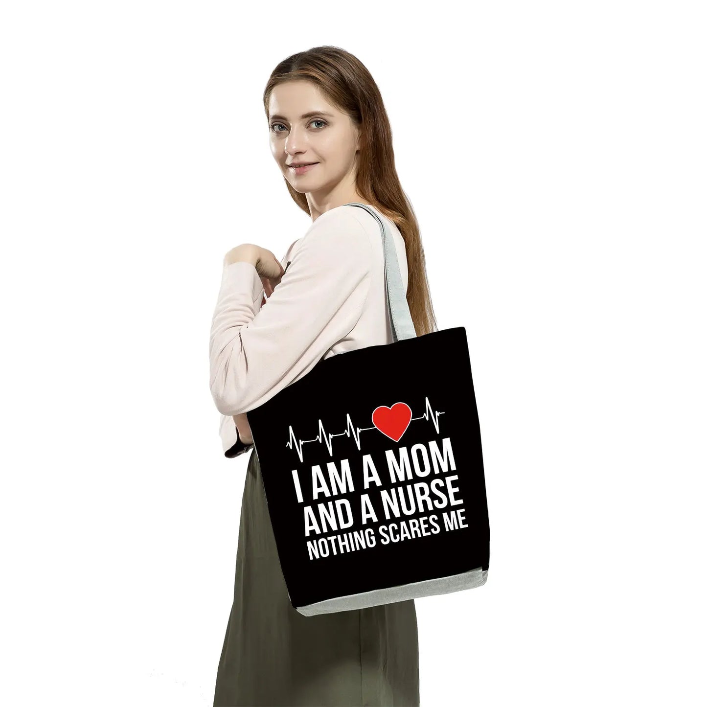 Cartoon Ladies Nurse Print Handbags Foldable High Capacity Women Shoulder Bags Eco Reusable Shopping Bags Travel Beach Tote Bags - Healthcare Vibes