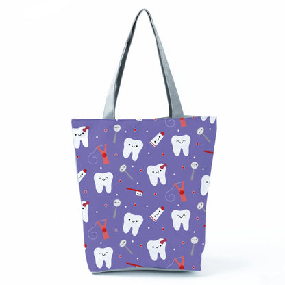 Cartoon Ladies Nurse Print Handbags Foldable High Capacity Women Shoulder Bags Eco Reusable Shopping Bags Travel Beach Tote Bags - Healthcare Vibes