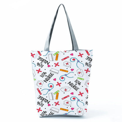 Fashion Tote Customized Cartoon Dentist Nurse Shoulder Bag Eco Reusable Shopping Bag Ladies Handbags for Women Casual Portable - Healthcare Vibes