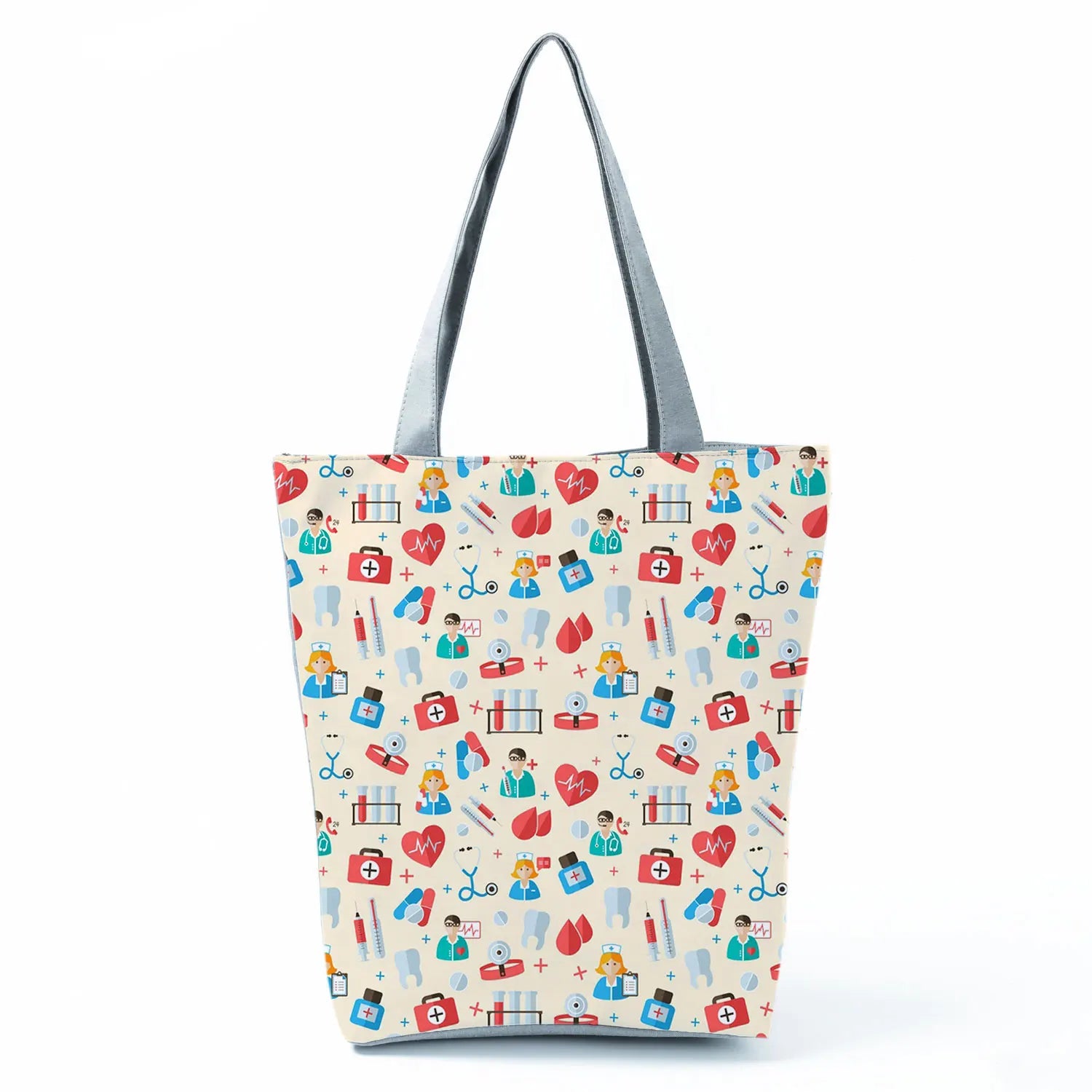 Fashion Tote Customized Cartoon Dentist Nurse Shoulder Bag Eco Reusable Shopping Bag Ladies Handbags for Women Casual Portable - Healthcare Vibes