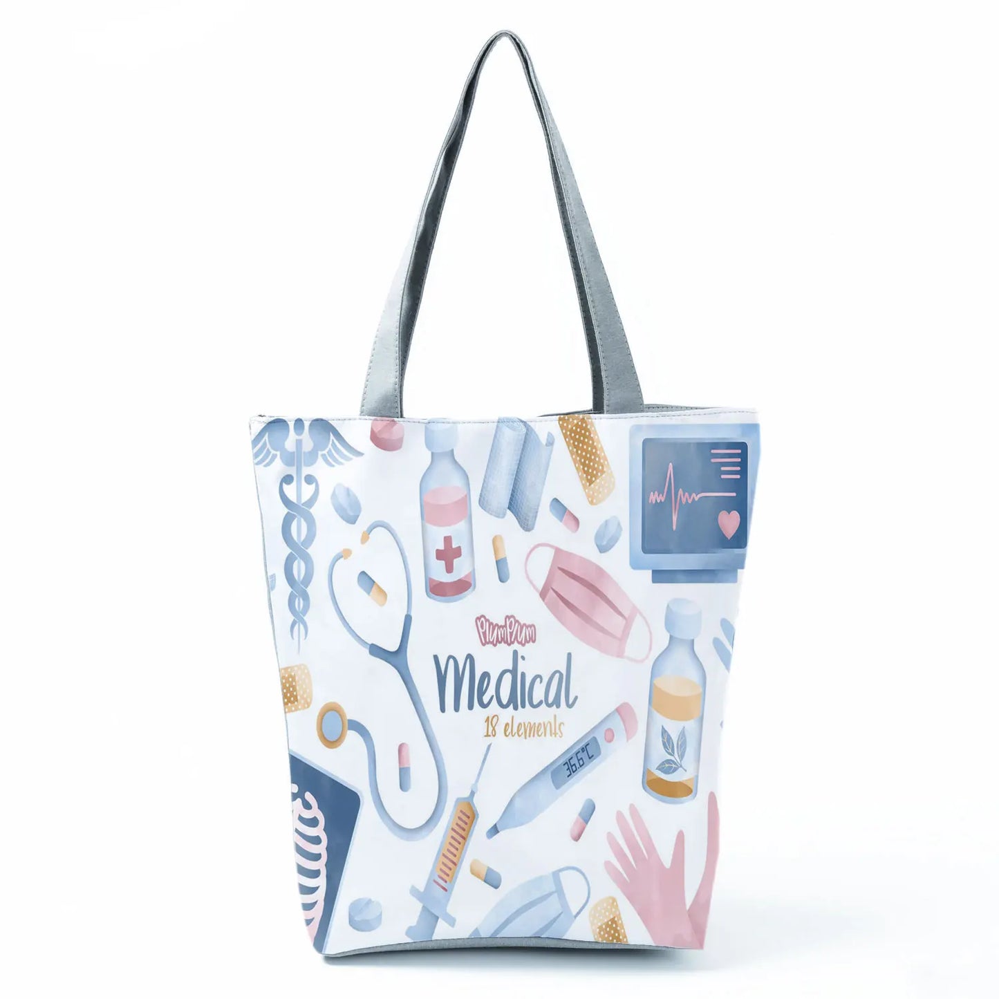 Cartoon Ladies Nurse Print Handbags Foldable High Capacity Women Shoulder Bags Eco Reusable Shopping Bags Travel Beach Tote Bags - Healthcare Vibes