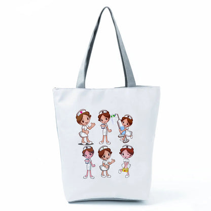 Fashion Tote Customized Cartoon Dentist Nurse Shoulder Bag Eco Reusable Shopping Bag Ladies Handbags for Women Casual Portable - Healthcare Vibes
