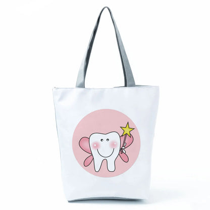 Cartoon Ladies Nurse Print Handbags Foldable High Capacity Women Shoulder Bags Eco Reusable Shopping Bags Travel Beach Tote Bags - Healthcare Vibes