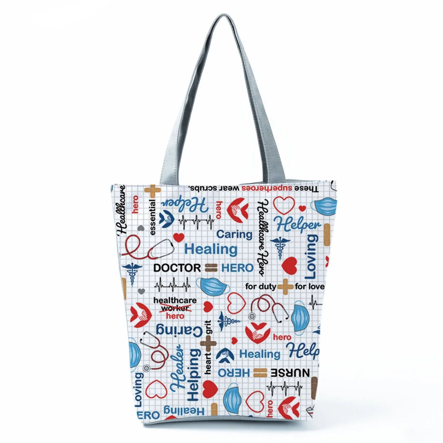Cartoon Ladies Nurse Print Handbags Foldable High Capacity Women Shoulder Bags Eco Reusable Shopping Bags Travel Beach Tote Bags - Healthcare Vibes