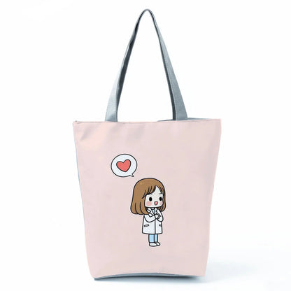 Fashion Tote Customized Cartoon Dentist Nurse Shoulder Bag Eco Reusable Shopping Bag Ladies Handbags for Women Casual Portable - Healthcare Vibes