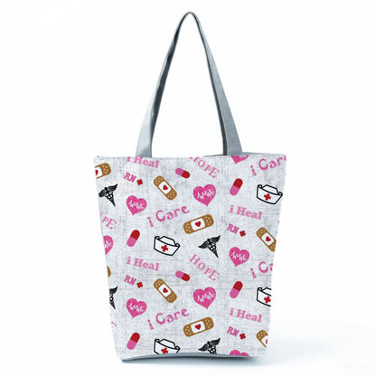 Fashion Tote Customized Cartoon Dentist Nurse Shoulder Bag Eco Reusable Shopping Bag Ladies Handbags for Women Casual Portable - Healthcare Vibes