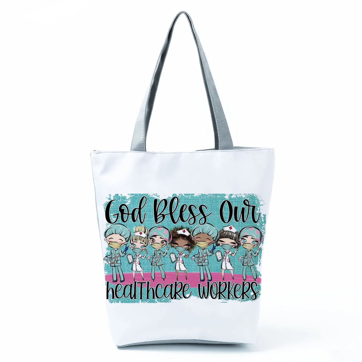 Cartoon Ladies Nurse Print Handbags Foldable High Capacity Women Shoulder Bags Eco Reusable Shopping Bags Travel Beach Tote Bags - Healthcare Vibes