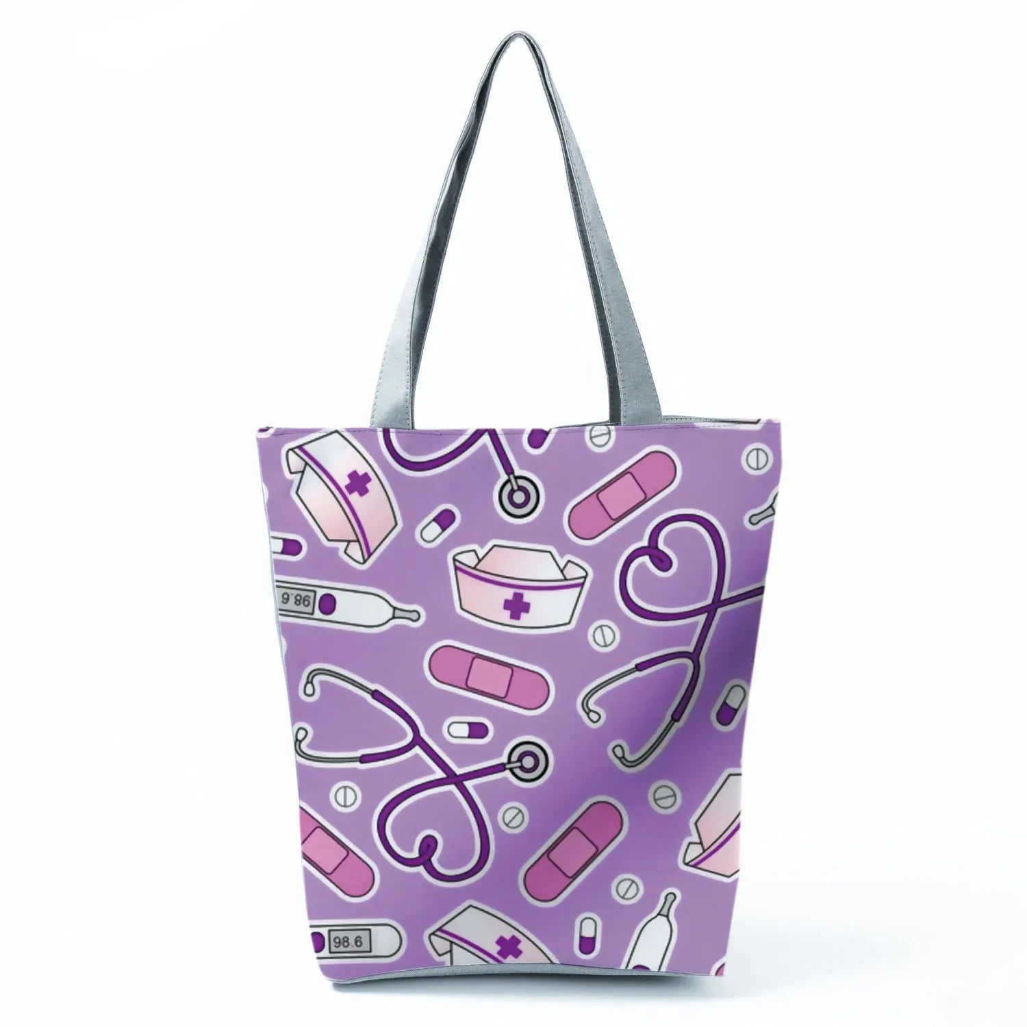 Cartoon Ladies Nurse Print Handbags Foldable High Capacity Women Shoulder Bags Eco Reusable Shopping Bags Travel Beach Tote Bags - Healthcare Vibes