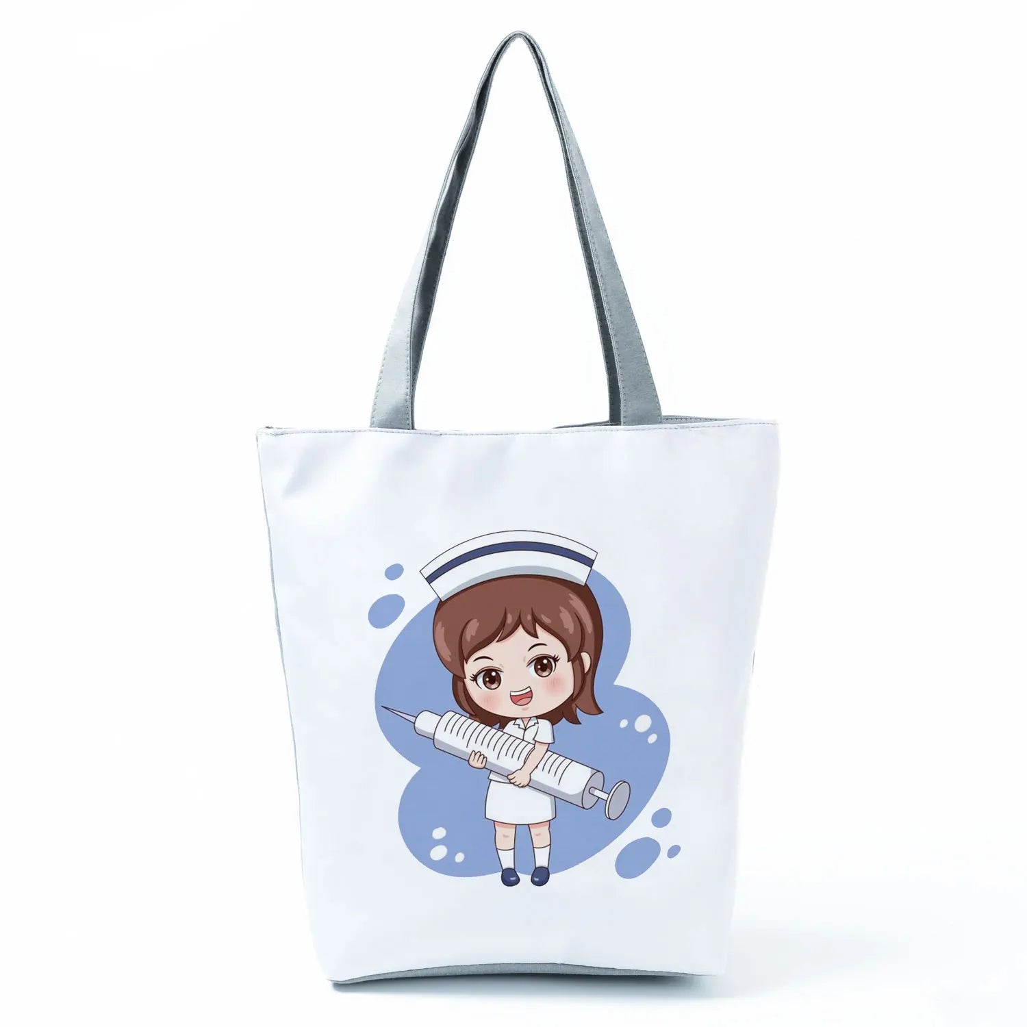 Cartoon Ladies Nurse Print Handbags Foldable High Capacity Women Shoulder Bags Eco Reusable Shopping Bags Travel Beach Tote Bags - Healthcare Vibes