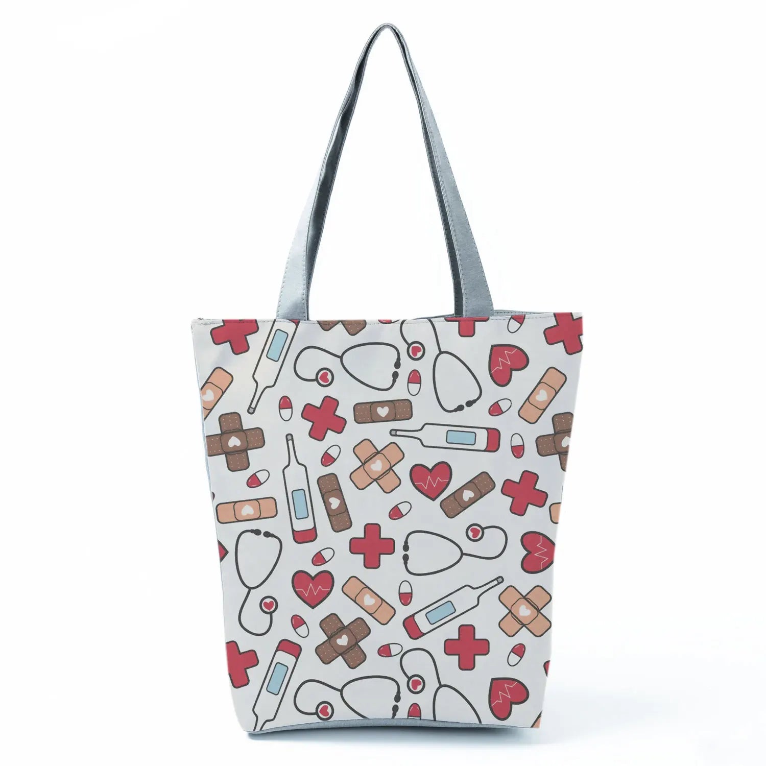 Cartoon Ladies Nurse Print Handbags Foldable High Capacity Women Shoulder Bags Eco Reusable Shopping Bags Travel Beach Tote Bags - Healthcare Vibes