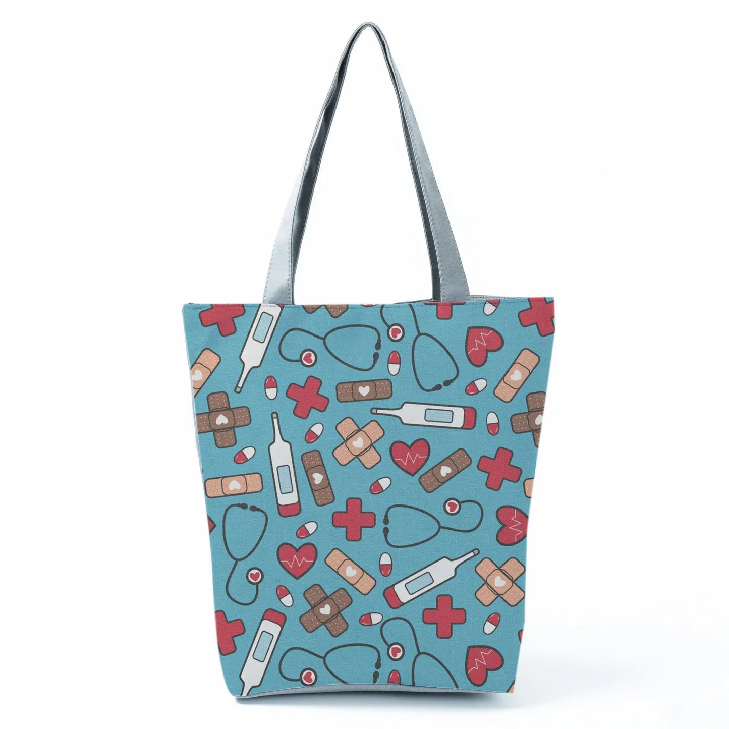 Cartoon Ladies Nurse Print Handbags Foldable High Capacity Women Shoulder Bags Eco Reusable Shopping Bags Travel Beach Tote Bags - Healthcare Vibes