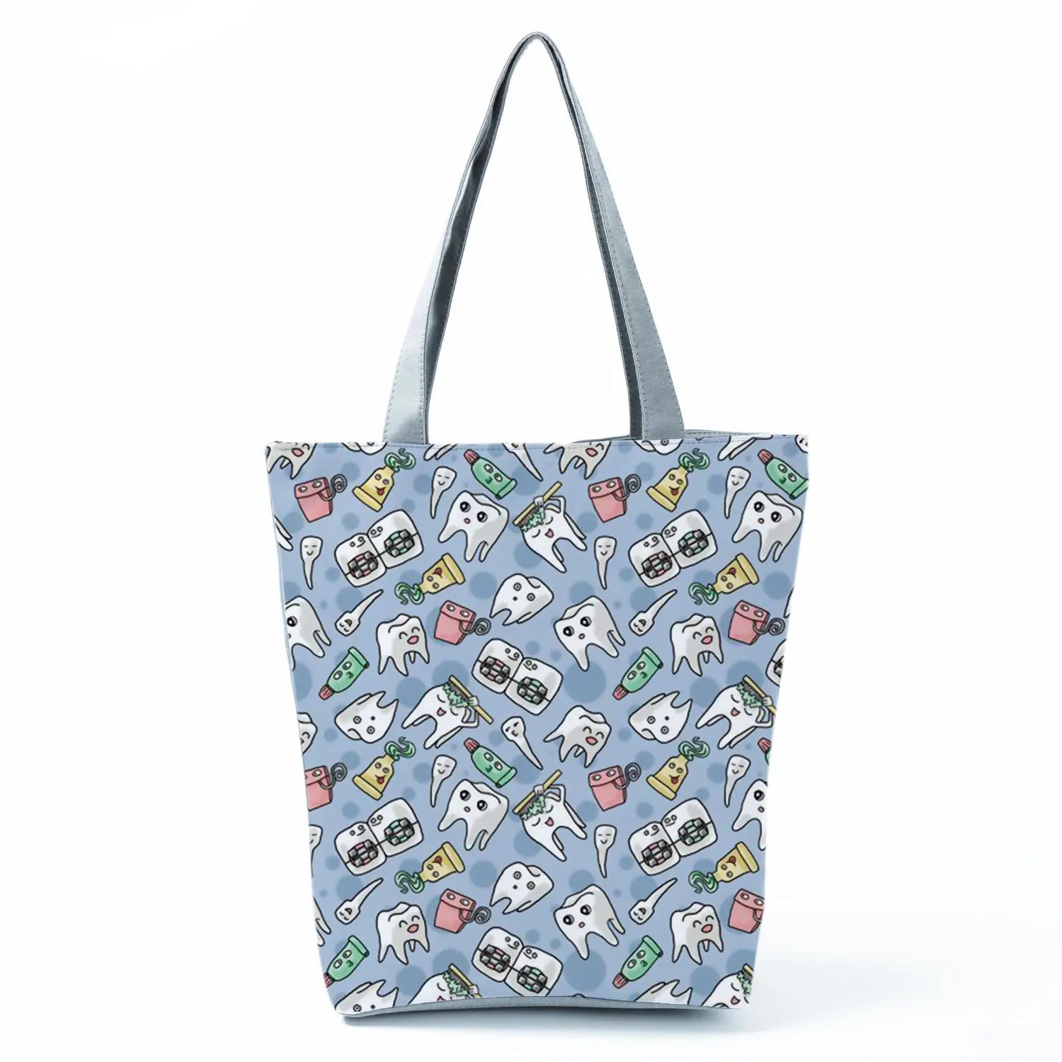 Fashion Tote Customized Cartoon Dentist Nurse Shoulder Bag Eco Reusable Shopping Bag Ladies Handbags for Women Casual Portable - Healthcare Vibes