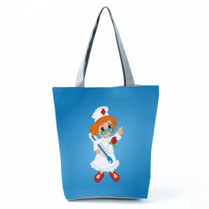Fashion Tote Customized Cartoon Dentist Nurse Shoulder Bag Eco Reusable Shopping Bag Ladies Handbags for Women Casual Portable - Healthcare Vibes