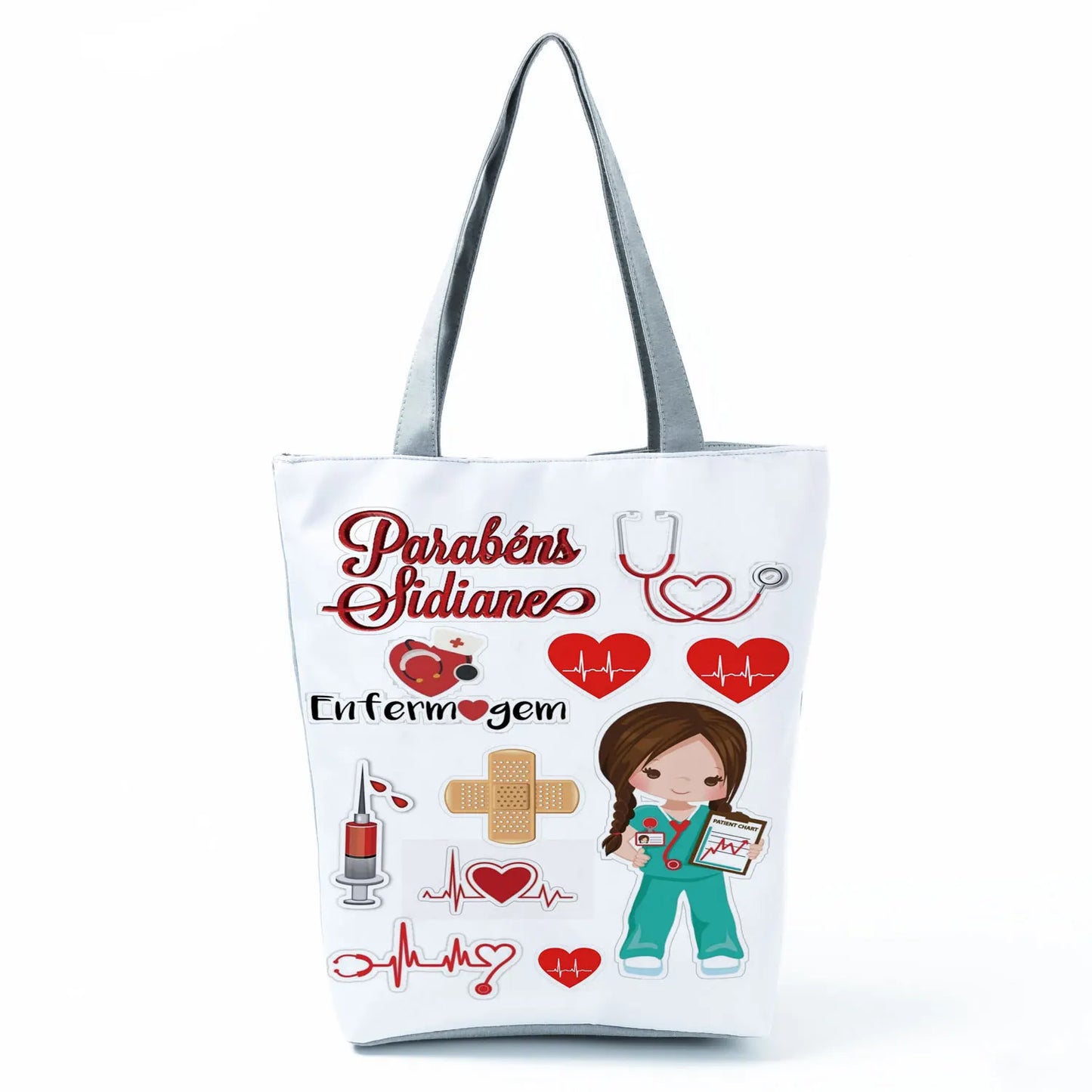 Cartoon Ladies Nurse Print Handbags Foldable High Capacity Women Shoulder Bags Eco Reusable Shopping Bags Travel Beach Tote Bags - Healthcare Vibes