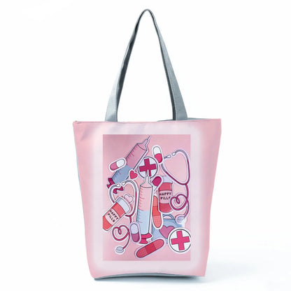 Fashion Tote Customized Cartoon Dentist Nurse Shoulder Bag Eco Reusable Shopping Bag Ladies Handbags for Women Casual Portable - Healthcare Vibes