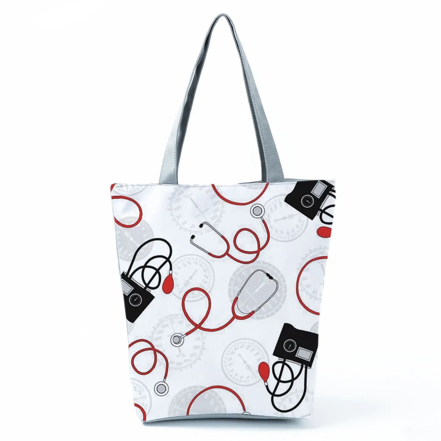 Cartoon Ladies Nurse Print Handbags Foldable High Capacity Women Shoulder Bags Eco Reusable Shopping Bags Travel Beach Tote Bags - Healthcare Vibes