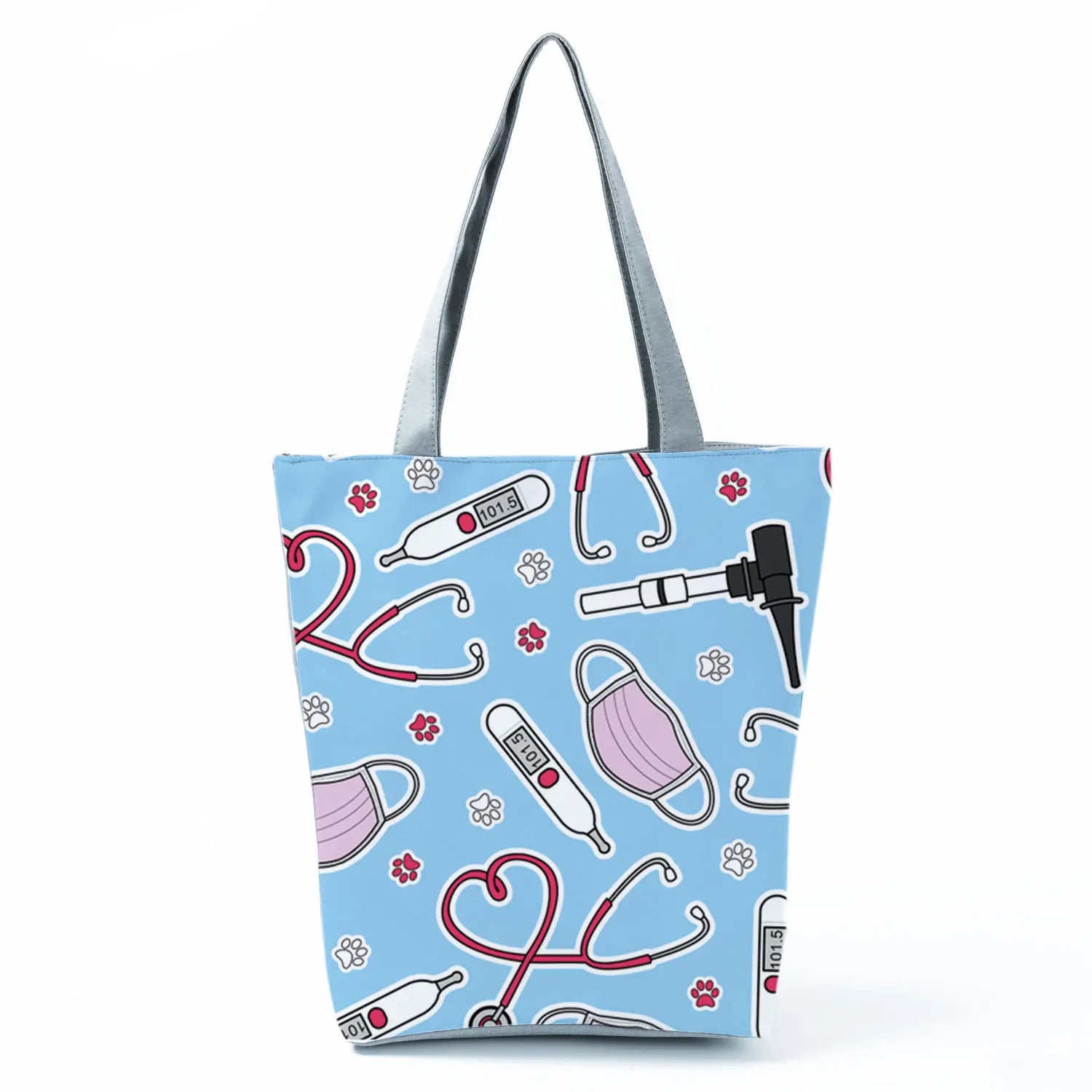 Cartoon Ladies Nurse Print Handbags Foldable High Capacity Women Shoulder Bags Eco Reusable Shopping Bags Travel Beach Tote Bags - Healthcare Vibes