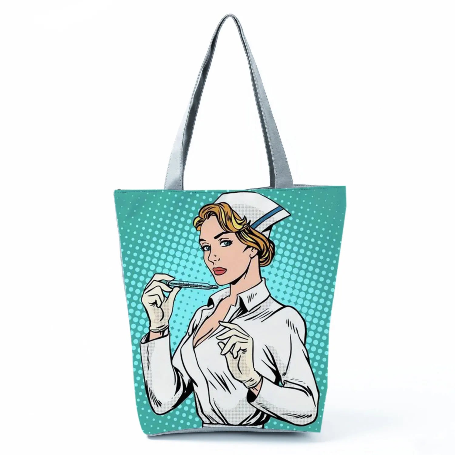 Fashion Tote Customized Cartoon Dentist Nurse Shoulder Bag Eco Reusable Shopping Bag Ladies Handbags for Women Casual Portable - Healthcare Vibes