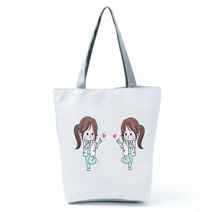 Fashion Tote Customized Cartoon Dentist Nurse Shoulder Bag Eco Reusable Shopping Bag Ladies Handbags for Women Casual Portable - Healthcare Vibes