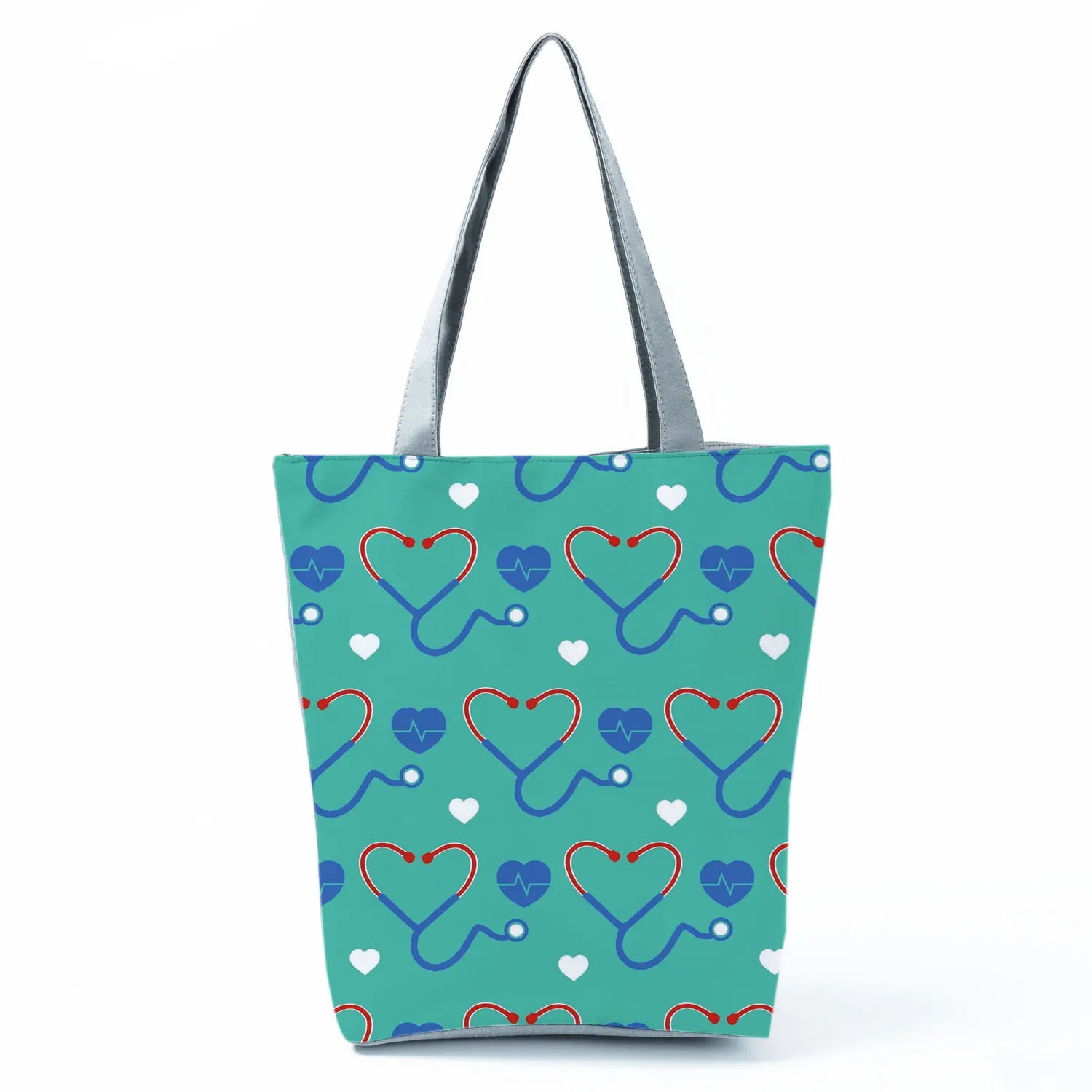 Cartoon Ladies Nurse Print Handbags Foldable High Capacity Women Shoulder Bags Eco Reusable Shopping Bags Travel Beach Tote Bags - Healthcare Vibes