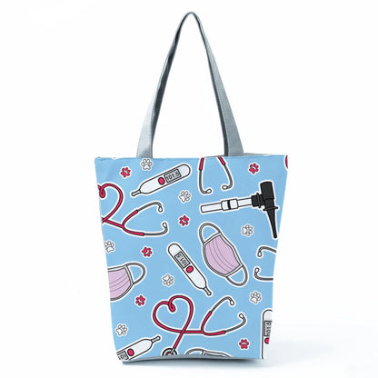 Fashion Tote Customized Cartoon Dentist Nurse Shoulder Bag Eco Reusable Shopping Bag Ladies Handbags for Women Casual Portable - Healthcare Vibes