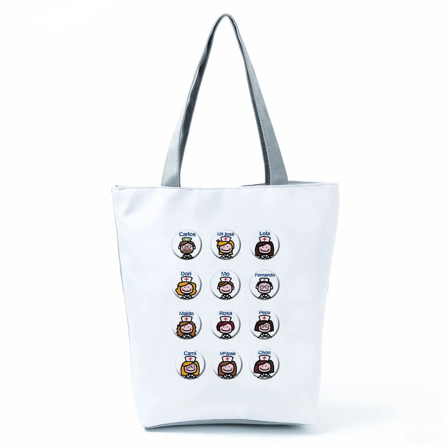 Cartoon Ladies Nurse Print Handbags Foldable High Capacity Women Shoulder Bags Eco Reusable Shopping Bags Travel Beach Tote Bags - Healthcare Vibes