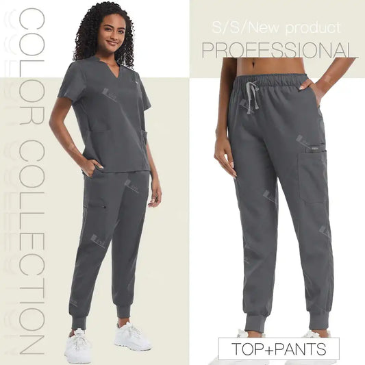 Unisex Scrub Uniform Suit, Short Sleeve, V-neck, Jogger Set - Healthcare Vibes