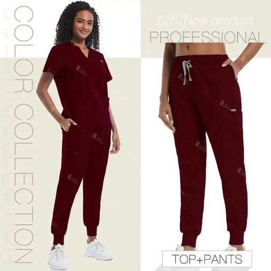 Unisex Scrub Uniform Suit, Short Sleeve, V-neck, Jogger Set - Healthcare Vibes
