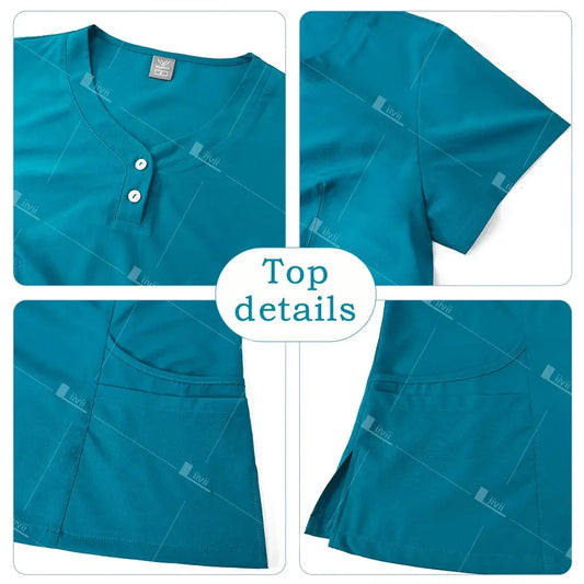 Short Sleeved, V-neck, Nurse Uniforms, Scrubs Set, Healthcare Uniforms - Healthcare Vibes
