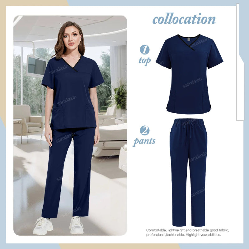Medical Scrubs Set, Hospital Uniforms with Pockets - Healthcare Vibes